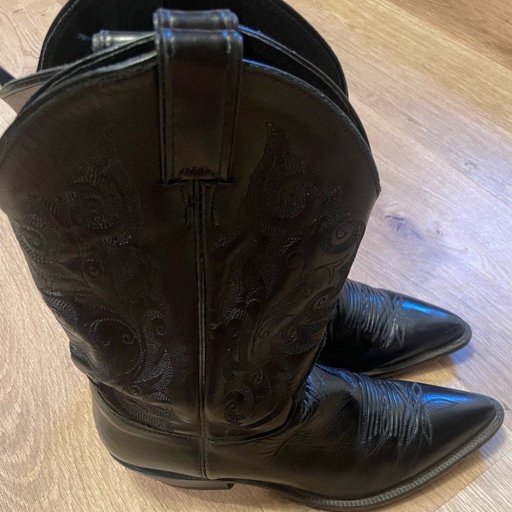 Justin Boots Black Leather Cowgirl Boots - Picture 6 of 9